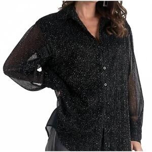 NEW ELAN oversized spec button up in black